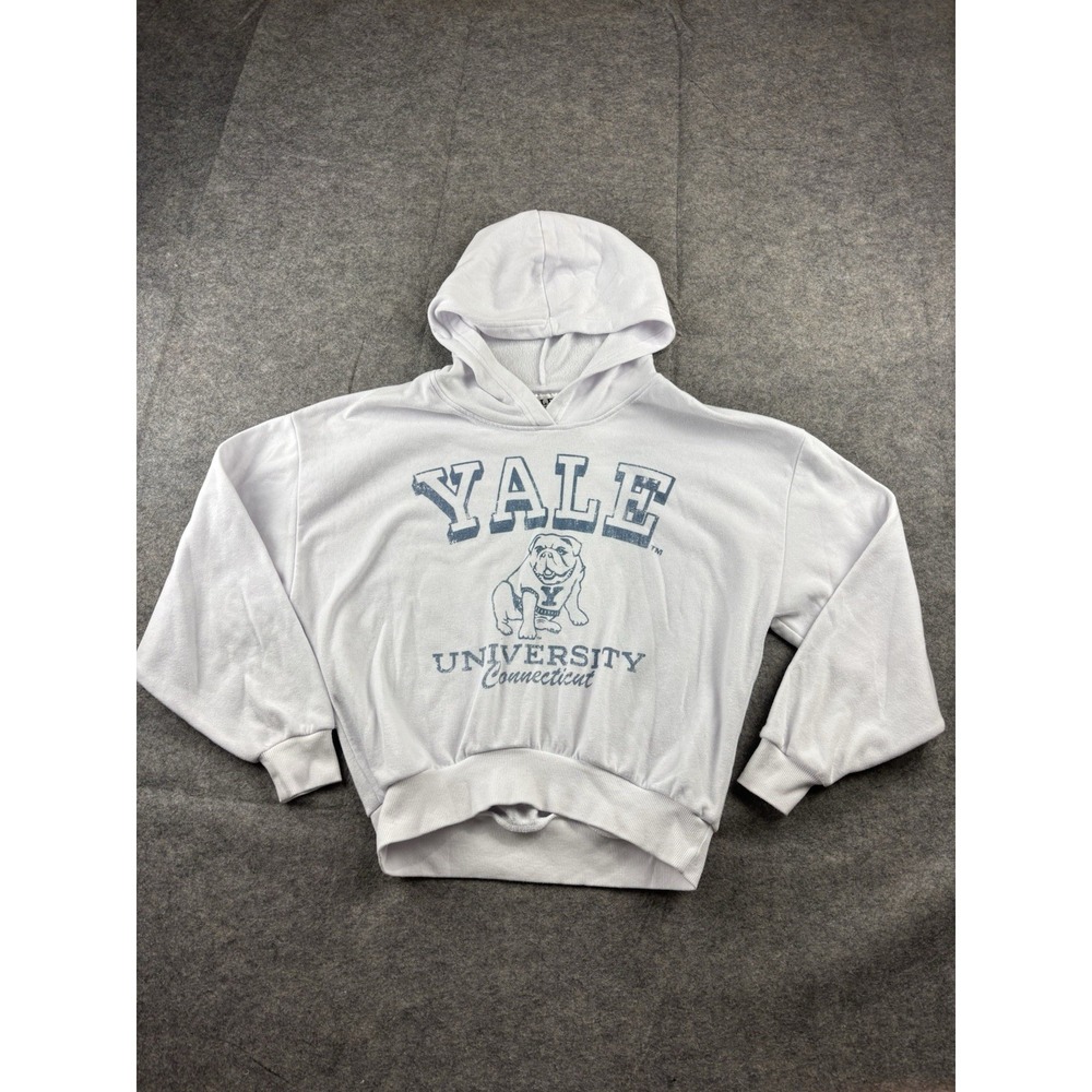 Yale University White Graphic Mascot Dan Boxy Drawstring Hoodie Women's XS